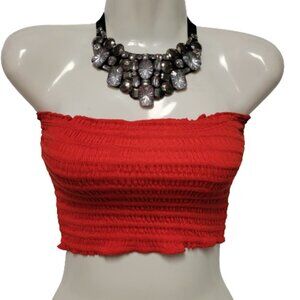 RED Sexy Crop Top Strapless Tube Top Smocked Stretchy Summer Bandeau - NEW